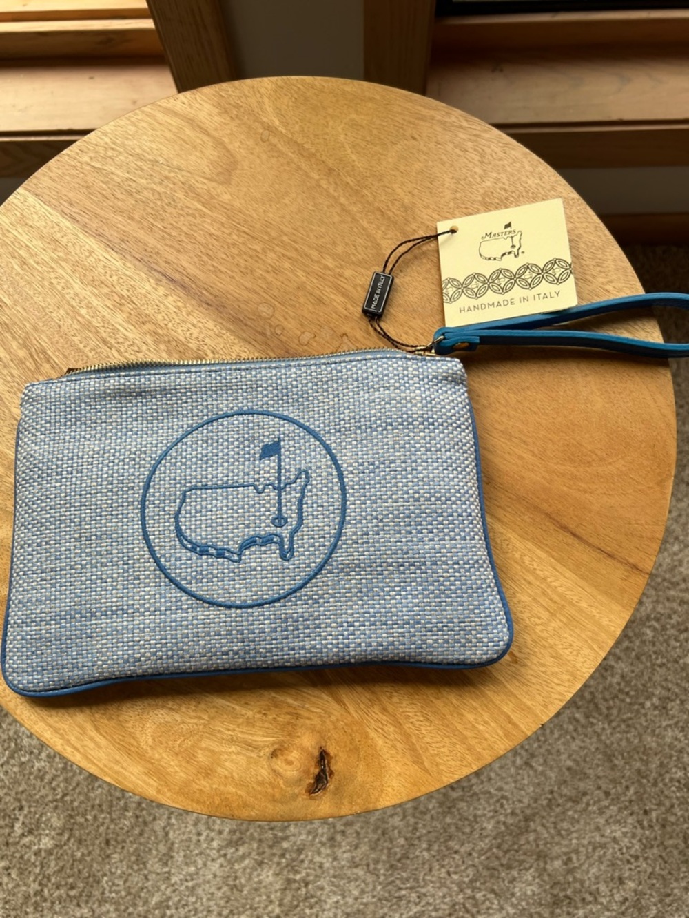 Handmade Light Blue Wristlet Pouch - Italy